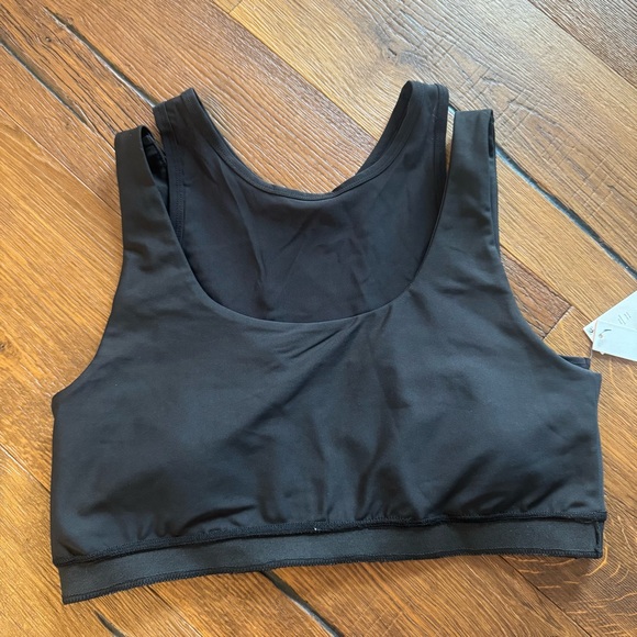 Aqua Black Layered Sports Bra With Padding - Picture 1 of 5